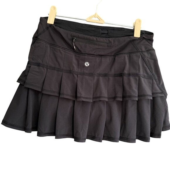 Lululemon Ruffled Pleated Pace Setter Skirt Skort 6 Black Tennis Athletic - Picture 5 of 9